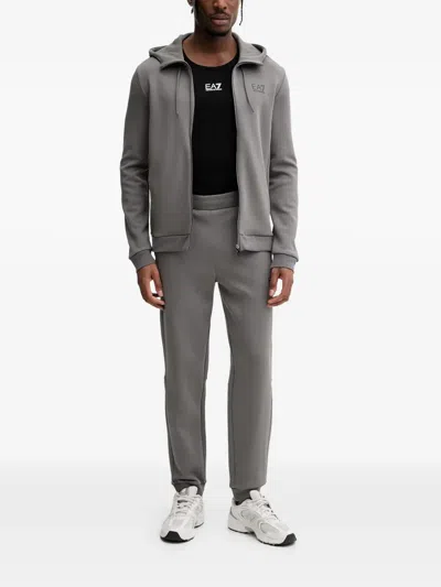 Ea7 Zip-up Drawstring Hoodie In Gray