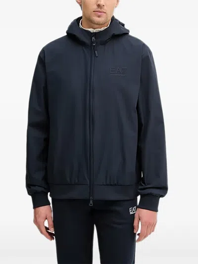 Ea7 Zip-up Hooded Jacket In Blue