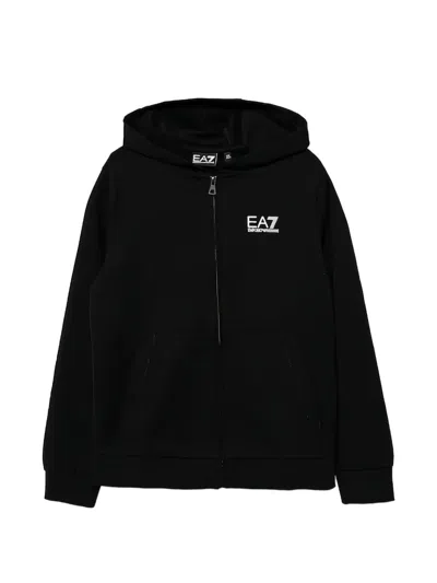 Ea7 Kids' Zip-up Hoodie In Black
