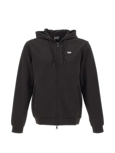 Ea7 Hooded Zip-up Sweatshirt In Black