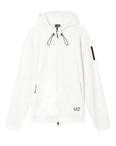 Ea7 Zip-up Hoodie With Mesh Inserts And Logo Detail In White