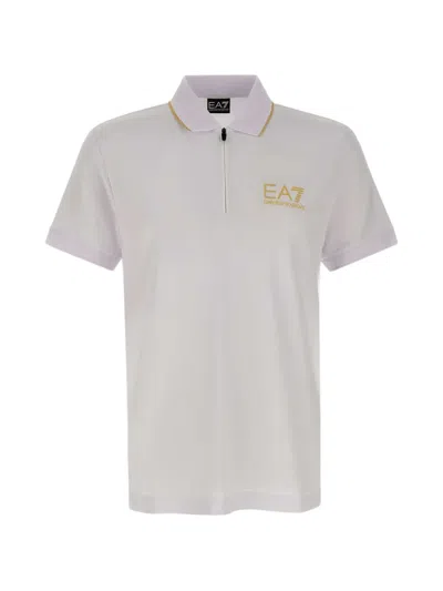 Ea7 Zip-up Logo-detail Polo Shirt In White
