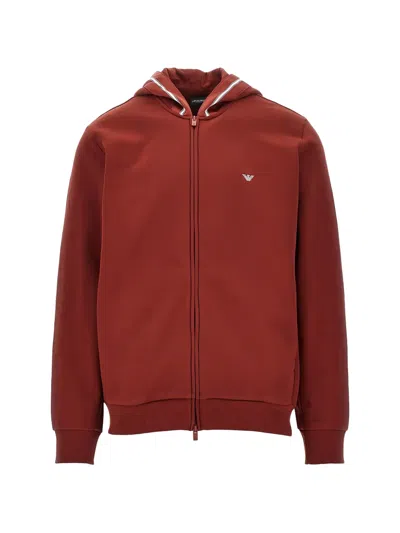 Ea7 Zip-up Logo-patch Hoodie In Red