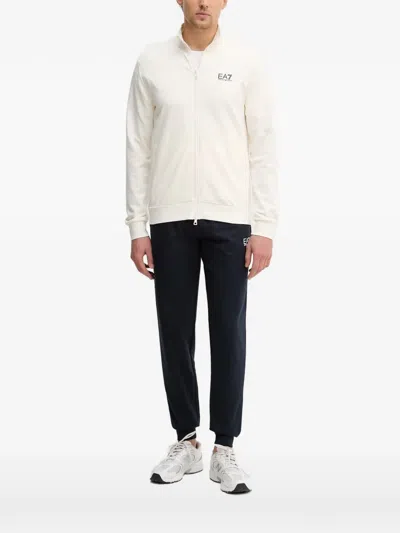 Ea7 Zip-up Mock-neck Sweatshirt In Neutral