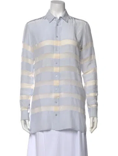 Pre-owned Each X Other Silk Striped Button-up Top In Blue