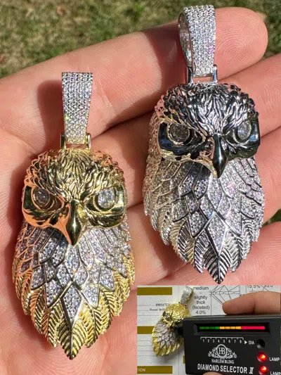 Pre-owned Eagle Moissanite 925 Silver Gold Plated Iced 3d Bald  Pendant Hip Hop Necklace