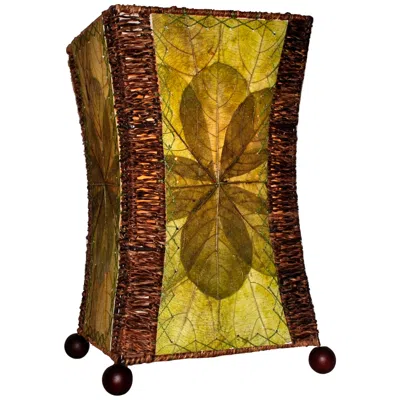 Eangee Hour Glass 15" High Green Cocoa Leaves Uplight Table Lamp