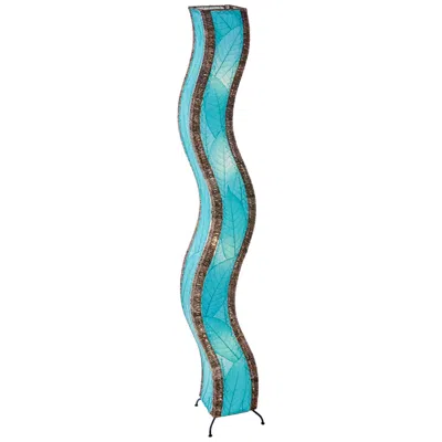 Eangee Wave 72" Coastal Sea Blue Cocoa Leaves Giant Tower Floor Lamp