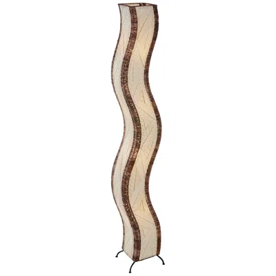 Eangee Wave 72" Natural Cocoa Leaves Giant Tower Floor Lamp