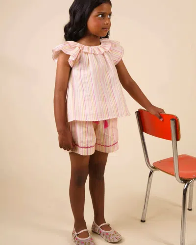 Early Sunday Kids' Roman Waistband Shorts In Pink Stripe
