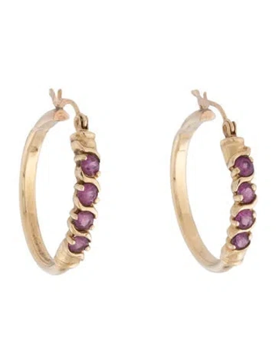 Pre-owned Earrings 10k 1.07ctw Garnet Hoop  In Multi