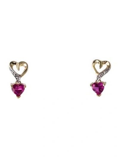 Pre-owned Earrings 10k 1.15ctw Synthetic Ruby, Diamond, And Cubic Zirconia Drop  In Transparent