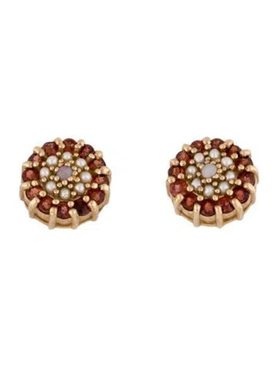 Pre-owned Earrings 10k 1.30ctw Garnet, Pearl & Opal Cluster Stud  In Multi