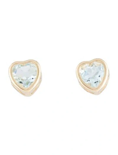 Pre-owned Earrings 10k 1.54ctw Aquamarine Heart Stud  In Multi