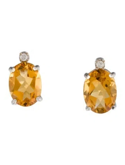Pre-owned Earrings 10k 2.23ctw Citrine & Diamond Stud  In Multi