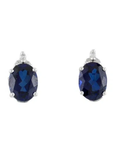 Pre-owned Earrings 10k 3.18ctw Synthetic Sapphire & Diamond Stud  In Multi