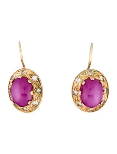 Pre-owned Earrings 10k 5.49ct Synethetic Star Ruby & Cubic Zirconia Drop  In Multi