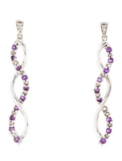 Pre-owned Earrings 10k Amethyst & Diamond Drop  In Multi