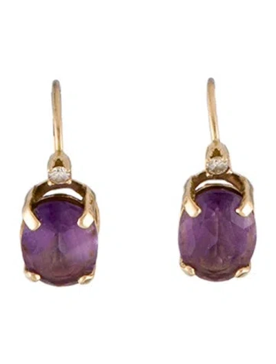 Pre-owned Earrings 10k Amethyst & Diamond Drop  In Multi