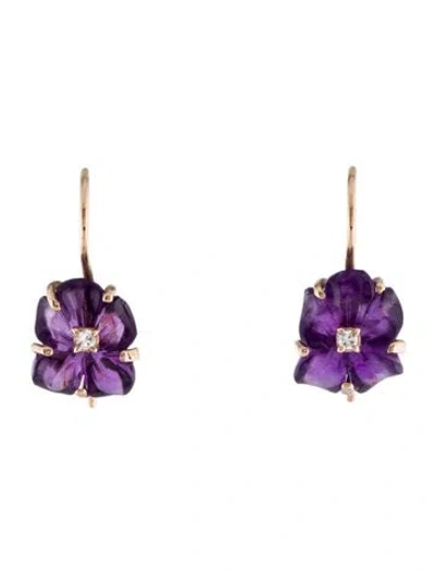 Pre-owned Earrings 10k Amethyst & Diamond Drop  In Multi