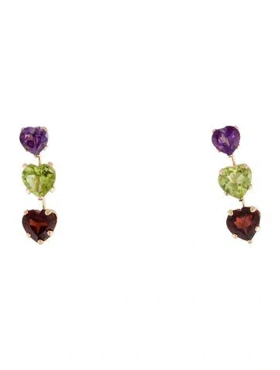 Pre-owned Earrings 10k Amethyst, Peridot & Garnet Drop  In Multi