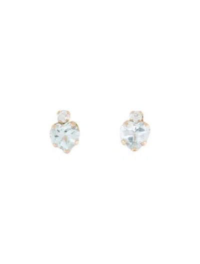 Pre-owned Earrings 10k Aquamarine & Cubic Zirconia Stud  In Multi
