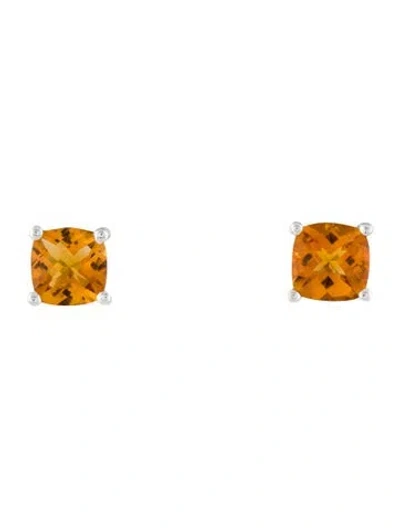 Pre-owned Earrings 10k Citrine & Diamond Stud  In Multi