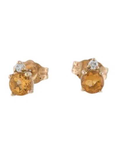 Pre-owned Earrings 10k Citrine & Diamond Stud  In Multi