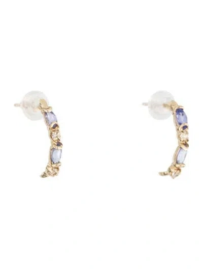Pre-owned Earrings 10k Cubic Zirconia & Tanzanite Hoop  In Multi