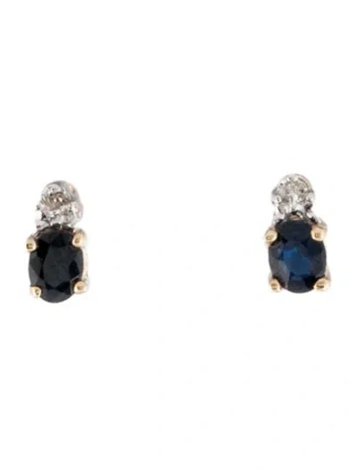 Pre-owned Earrings 10k Diamond & Sapphire Stud  In Multi