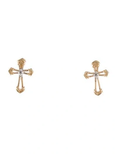 Pre-owned Earrings 10k Diamond Cross Stud  In Multi