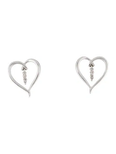Pre-owned Earrings 10k Diamond Heart Stud  In Multi
