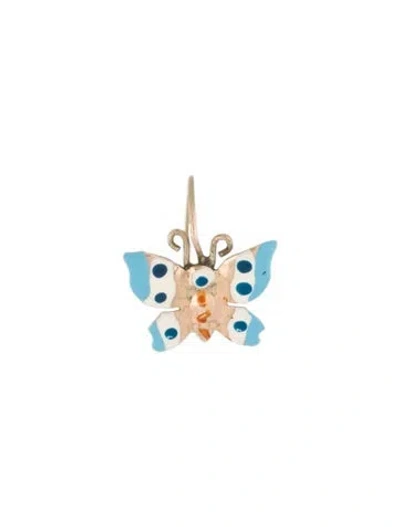 Pre-owned Earrings 10k Enamel Butterfly Single Drop Earring In Multi