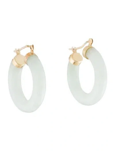 Pre-owned Earrings 10k Jadeite Hoop  In Multi