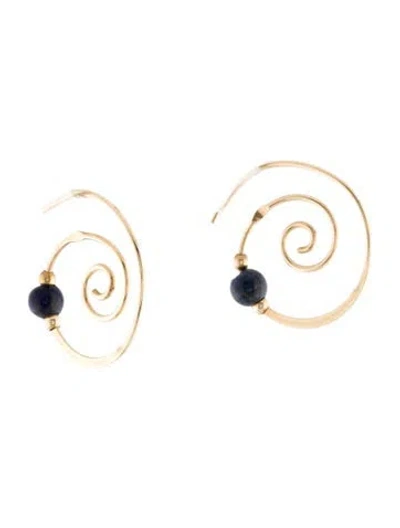 Pre-owned Earrings 10k Lapis Lazuli Spiral Hoop  In Multi