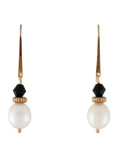 Pre-owned Earrings 10k Pearl & Glass Drop  In Multi