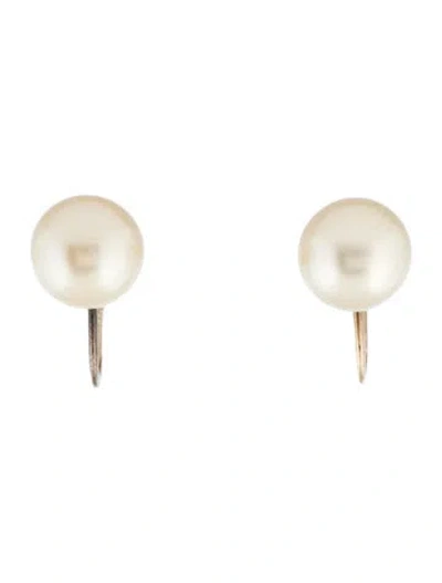 Pre-owned Earrings 10k Pearl Clip-on  In White