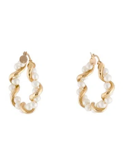 Pre-owned Earrings 10k Pearl Hoop  In Multi