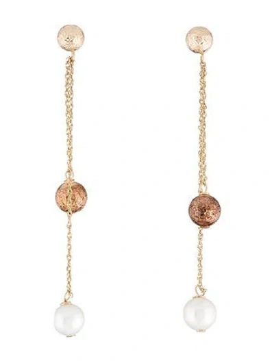 Pre-owned Earrings 10k Pearl Textured Ball Chain Drop  In Multi