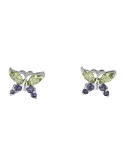 Pre-owned Earrings 10k Peridot & Iolite Butterfly Stud  In Multi