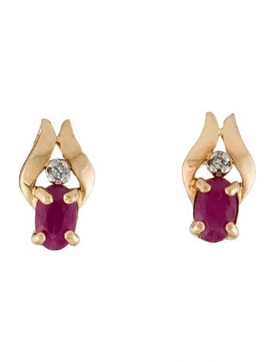 Pre-owned Earrings 10k Ruby & Diamond Drop  In Multi