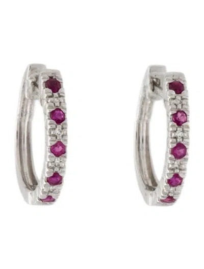 Pre-owned Earrings 10k Ruby & Diamond Hoop  In Multi