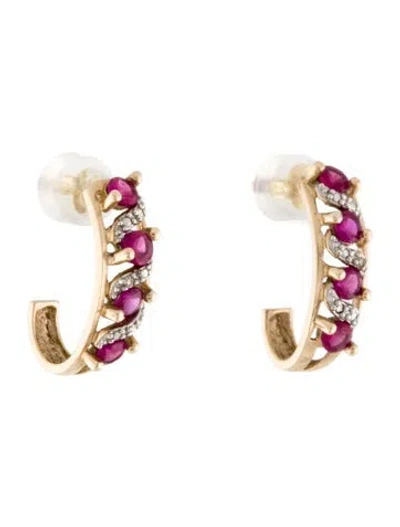 Pre-owned Earrings 10k Ruby & Diamond Huggie  In Multi