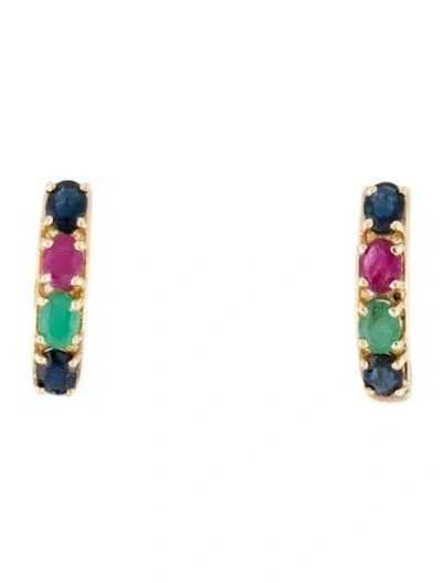 Pre-owned Earrings 10k Ruby, Emerald & Sapphire  In Multi