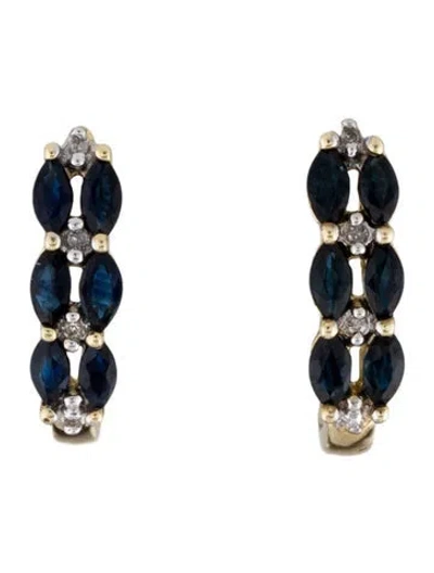 Pre-owned Earrings 10k Sapphire & Diamond Drop  In Multi