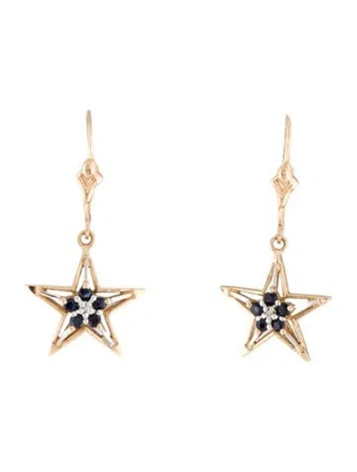 Pre-owned Earrings 10k Sapphire & Diamond Star Drop  In Multi