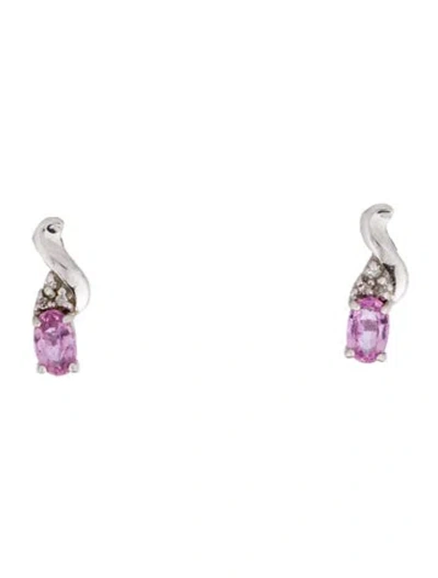 Pre-owned Earrings 10k Sapphire & Diamond Stud  In Multi