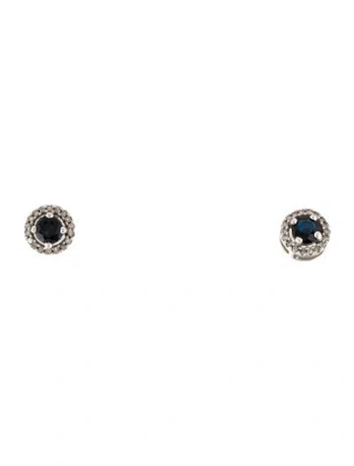 Pre-owned Earrings 10k Sapphire & Diamond Stud  In Multi