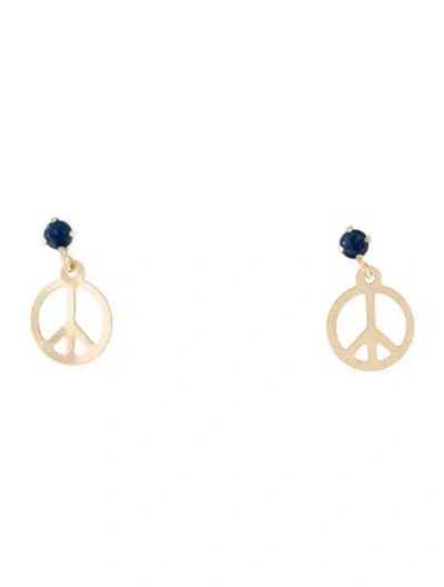 Pre-owned Earrings 10k Sapphire Peace Sign Drop  In Multi