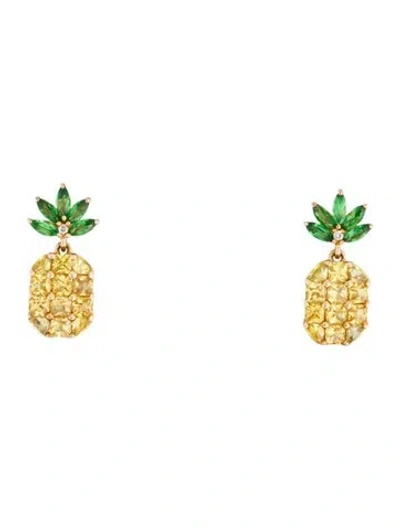 Pre-owned Earrings 10k Sapphire, Tsavorite & Diamond Pineapple Drop  In Multi